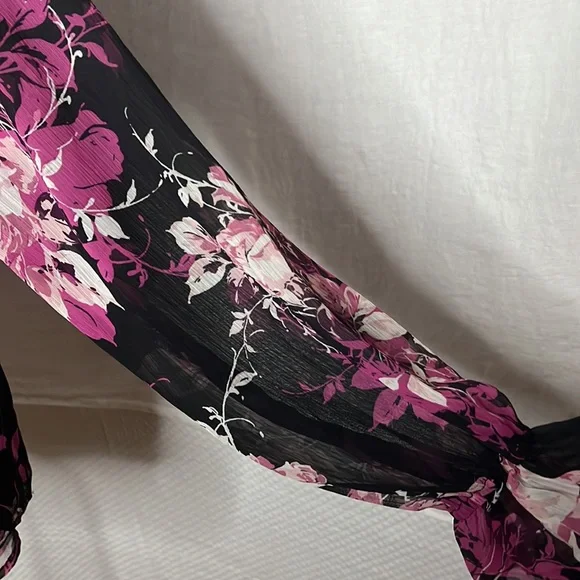 Roaman’s chiffon sheer arm sleeveless black underlies bodice pink black cream - Picture 8 of 14